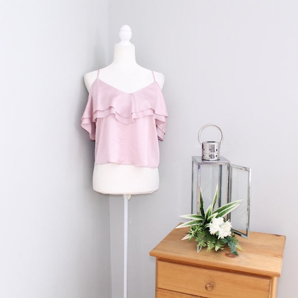Forever 21 Tops - Forever 21 Pink Silk-Like Cold Shoulder Top Sz S